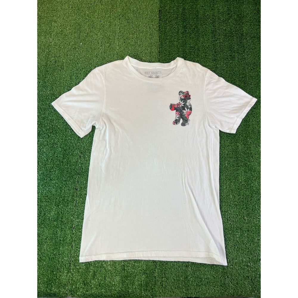 Riot Society Mens White Bear Floral Graphic T-Shirt Short Sleeve‎ Crew Neck SM
